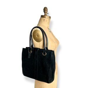 Vintage Bath & Body Works Suede Leather Classic Black Tote Shoulder Bag